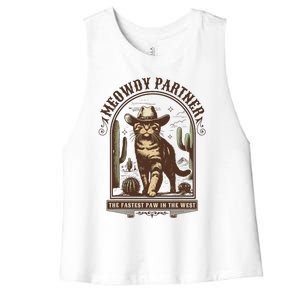 Meowdy Partner Cowboy Cat Country Western Funny Cat Women's Racerback Cropped Tank