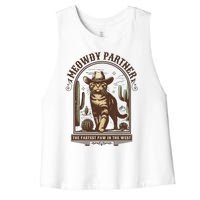 Meowdy Partner Cowboy Cat Country Western Funny Cat Women's Racerback Cropped Tank