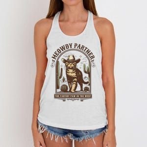 Meowdy Partner Cowboy Cat Country Western Funny Cat Women's Knotted Racerback Tank