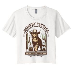 Meowdy Partner Cowboy Cat Country Western Funny Cat Women's Crop Top Tee