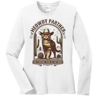 Meowdy Partner Cowboy Cat Country Western Funny Cat Ladies Long Sleeve Shirt