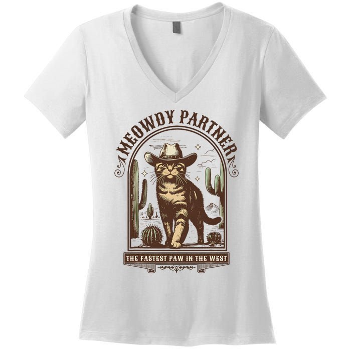 Meowdy Partner Cowboy Cat Country Western Funny Cat Women's V-Neck T-Shirt