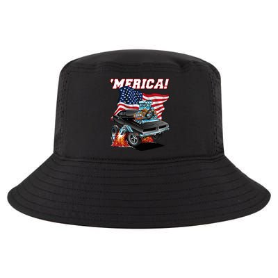 Merica Patriotic Classic Hotrod Muscle Car Usa Flag Cartoon Cool Comfort Performance Bucket Hat