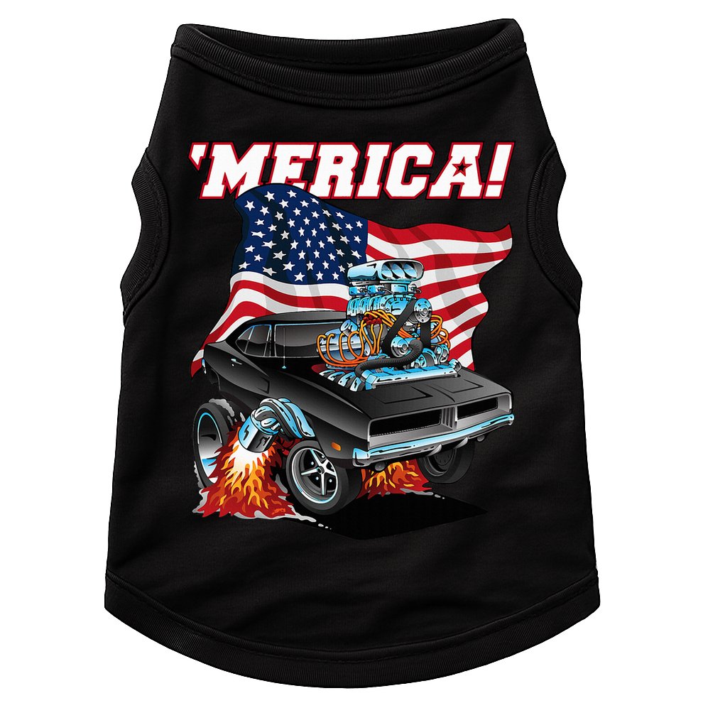 Merica Patriotic Classic Hotrod Muscle Car Usa Flag Cartoon Doggie Tank