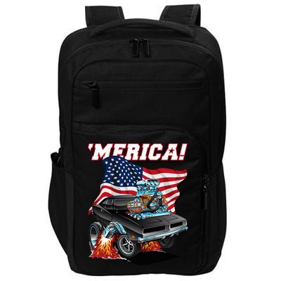 Merica Patriotic Classic Hotrod Muscle Car Usa Flag Cartoon Impact Tech Backpack