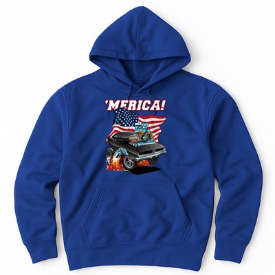 Merica Patriotic Classic Hotrod Muscle Car Usa Flag Cartoon Hoodie