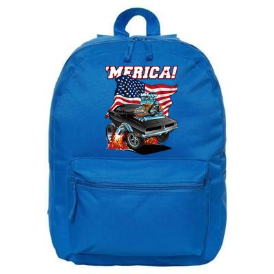 Merica Patriotic Classic Hotrod Muscle Car Usa Flag Cartoon 16 in Basic Backpack