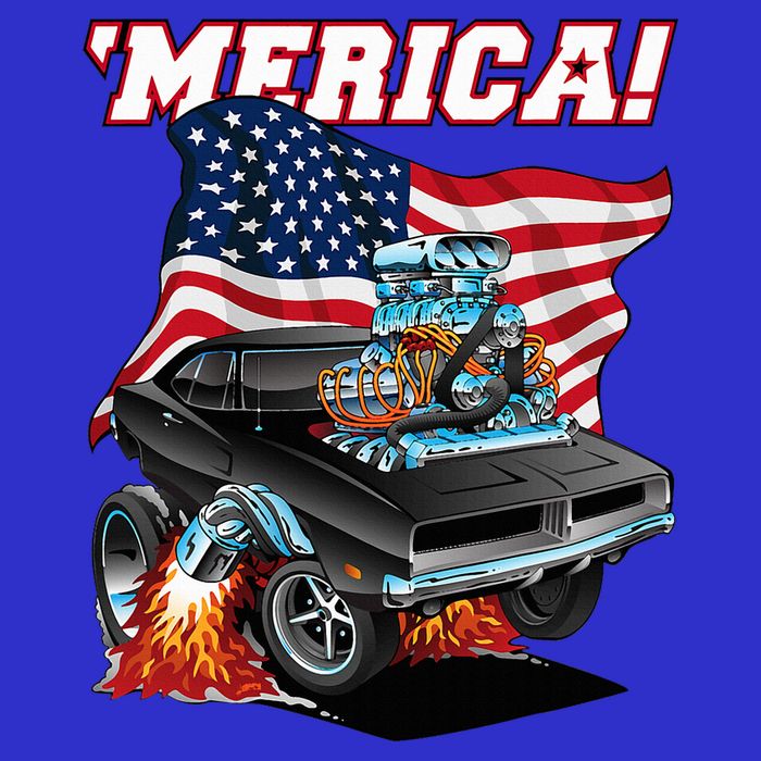 Merica Patriotic Classic Hotrod Muscle Car Usa Flag Cartoon Zip Tote Bag