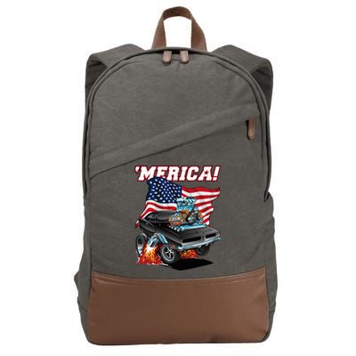 Merica Patriotic Classic Hotrod Muscle Car Usa Flag Cartoon Cotton Canvas Backpack
