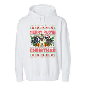 Merry PugIn Christmas Ugly Style Pug Dog Xmas Gift Garment-Dyed Fleece Hoodie