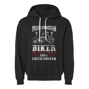 Motorcycle Proud Christian Biker Faith Driven Garment-Dyed Fleece Hoodie