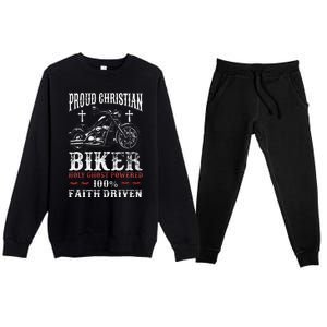 Motorcycle Proud Christian Biker Faith Driven Premium Crewneck Sweatsuit Set