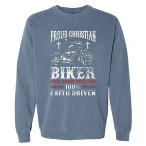 Motorcycle Proud Christian Biker Faith Driven Garment-Dyed Sweatshirt