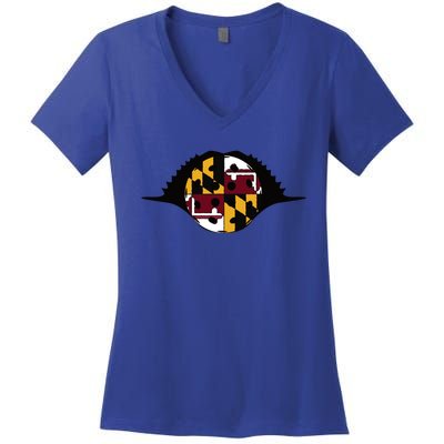 Maryland Pickleball Crab Flag Icon Gift Women's V-Neck T-Shirt