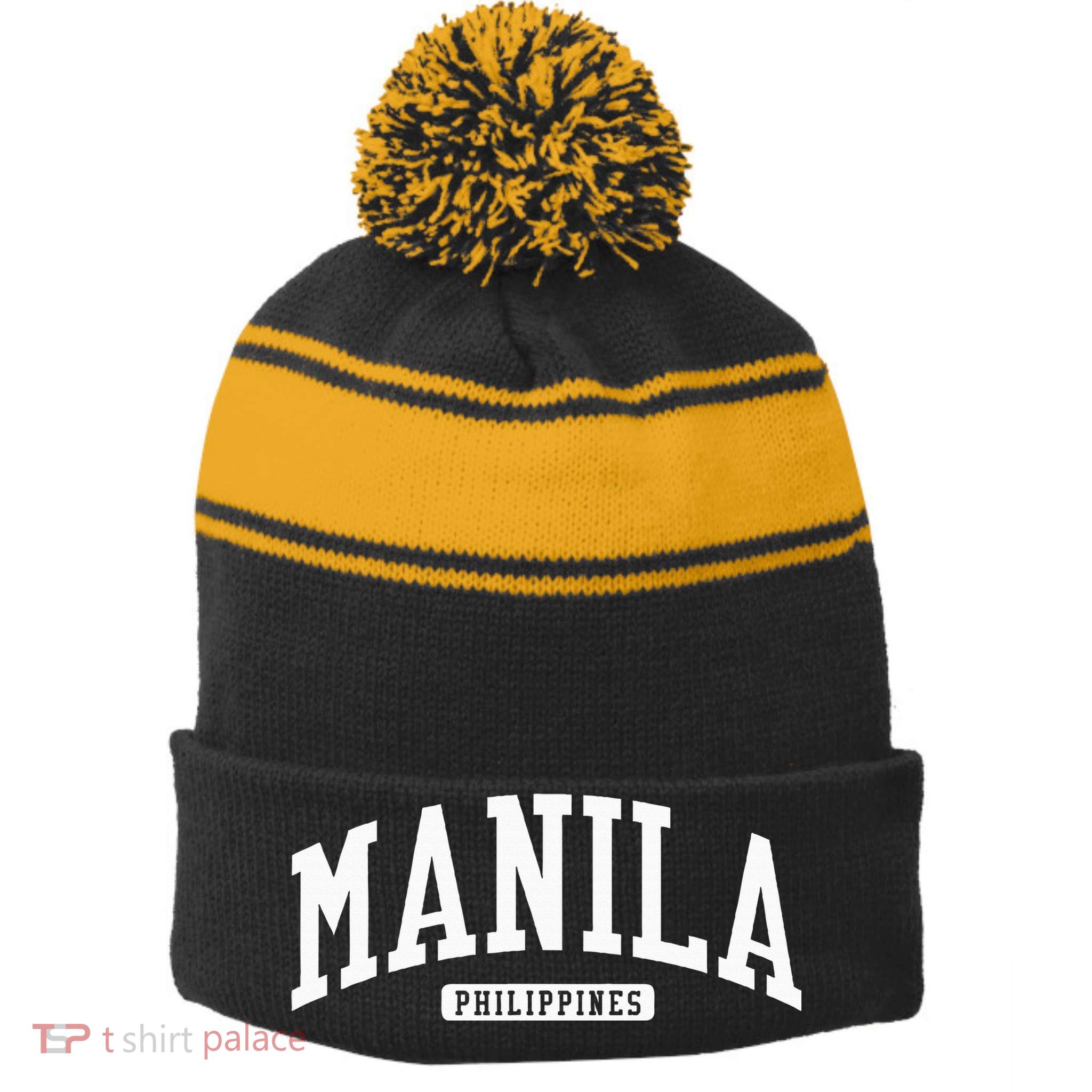 Manila Philippines College University Style Stripe Pom Pom Beanie