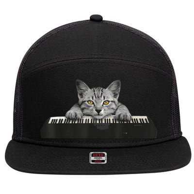 Musician Piano Cat T For Music Lovers 7 Panel Mesh Trucker Snapback Hat