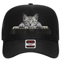 Musician Piano Cat T For Music Lovers High Crown Mesh Back Trucker Hat