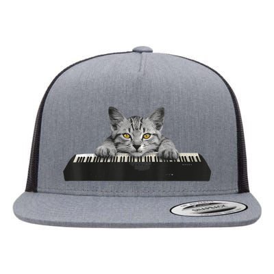 Musician Piano Cat T For Music Lovers Flat Bill Trucker Hat