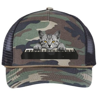 Musician Piano Cat T For Music Lovers Retro Rope Trucker Hat Cap