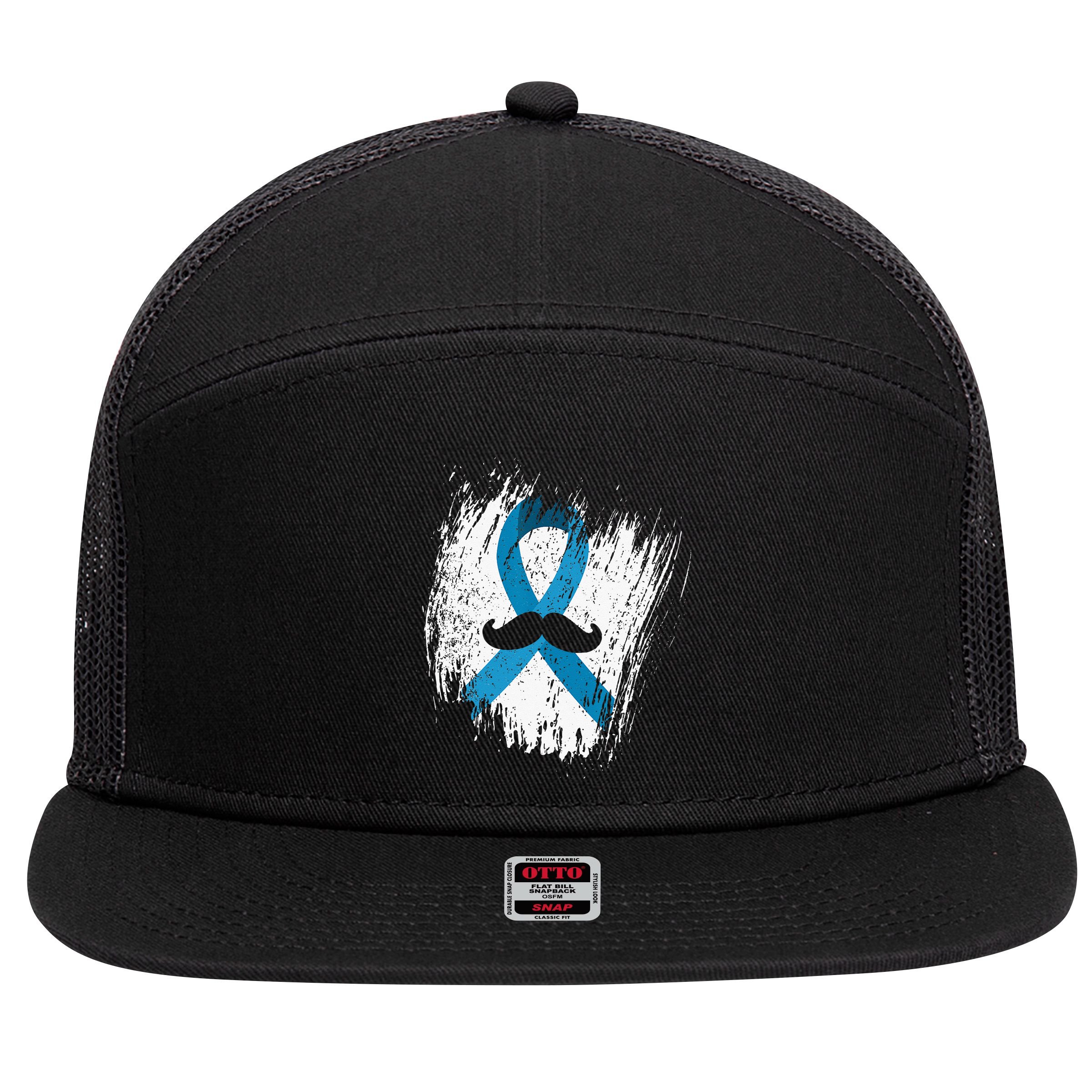 Moustache Prostate Cancer Awareness 7 Panel Mesh Trucker Snapback Hat