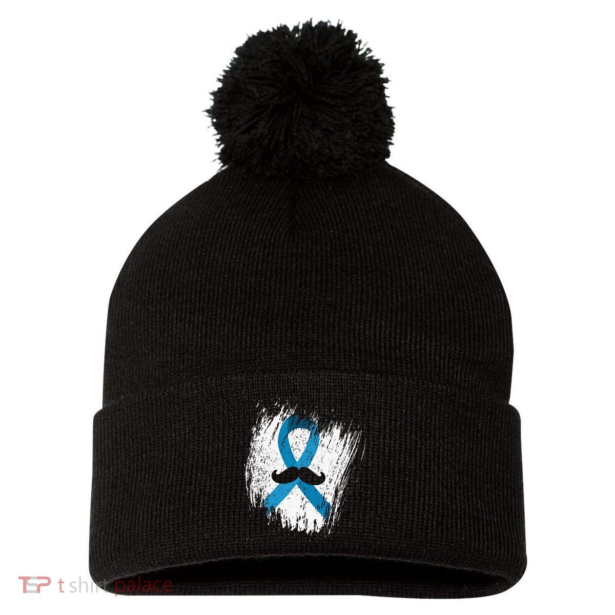 Moustache Prostate Cancer Awareness Pom Pom 12in Knit Beanie