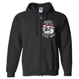 Merry Porgmas Christmas Holiday Full Zip Hoodie