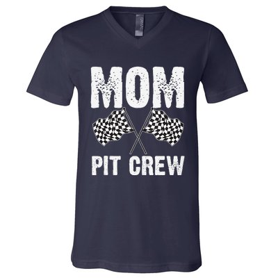 Mom Pit Crew Racing Costume Gift Funny Racer MotherS Day V-Neck T-Shirt