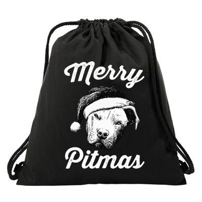 Merry Pitmas Christmas Pitbull Dog Owner Gifts Drawstring Bag