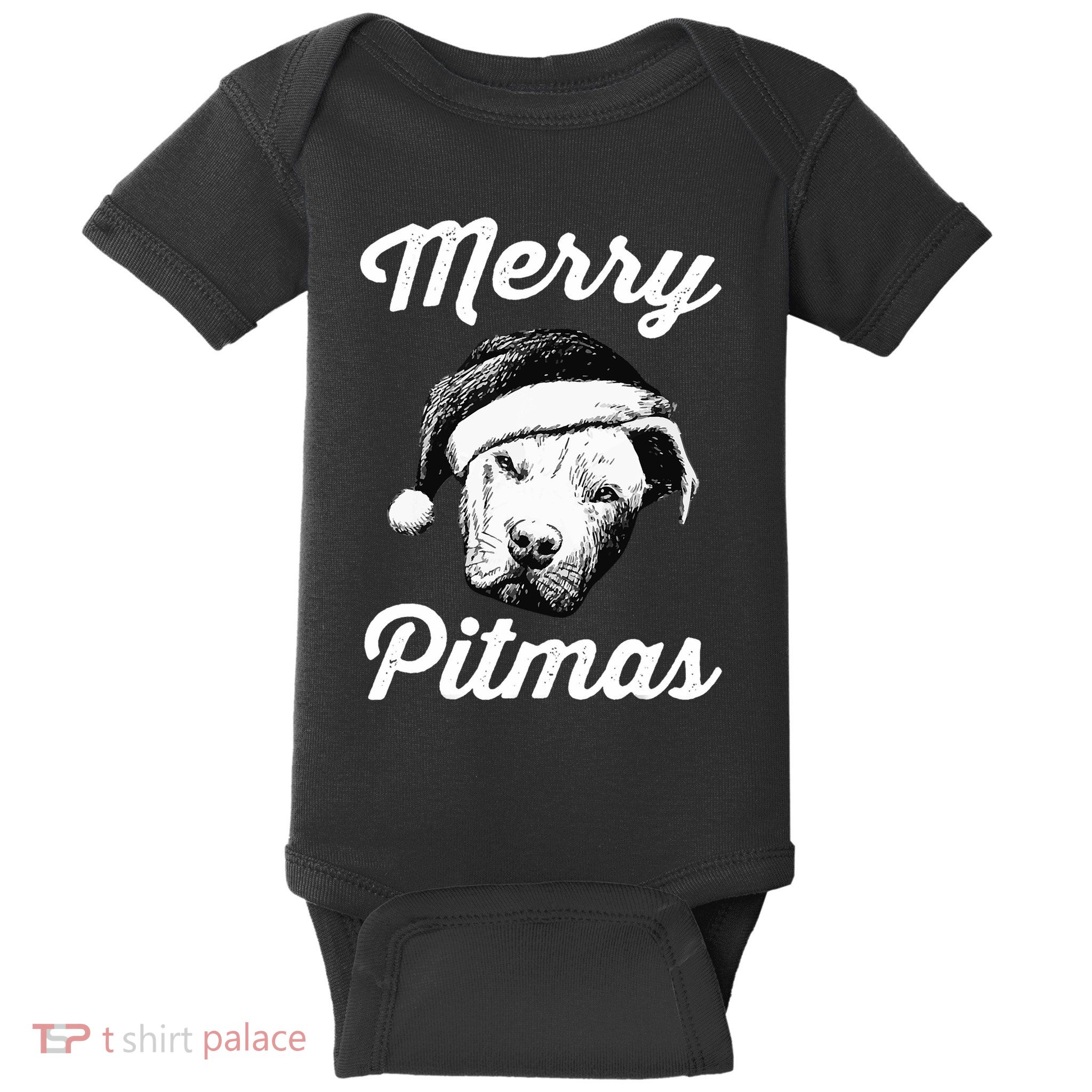 Merry Pitmas Christmas Pitbull Dog Owner Gifts Baby Bodysuit