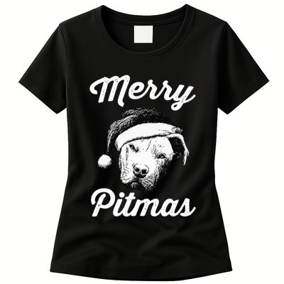 Merry Pitmas Christmas Pitbull Dog Owner Gifts Womens T-Shirt