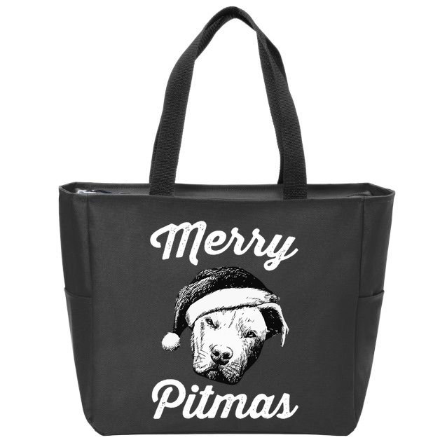 Merry Pitmas Christmas Pitbull Dog Owner Gifts Zip Tote Bag
