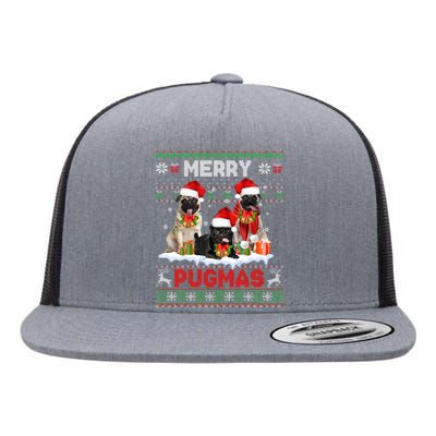 Merry Pugmas Christmas Ugly Sweater Pug Lover Family Pajama Flat Bill Trucker Hat