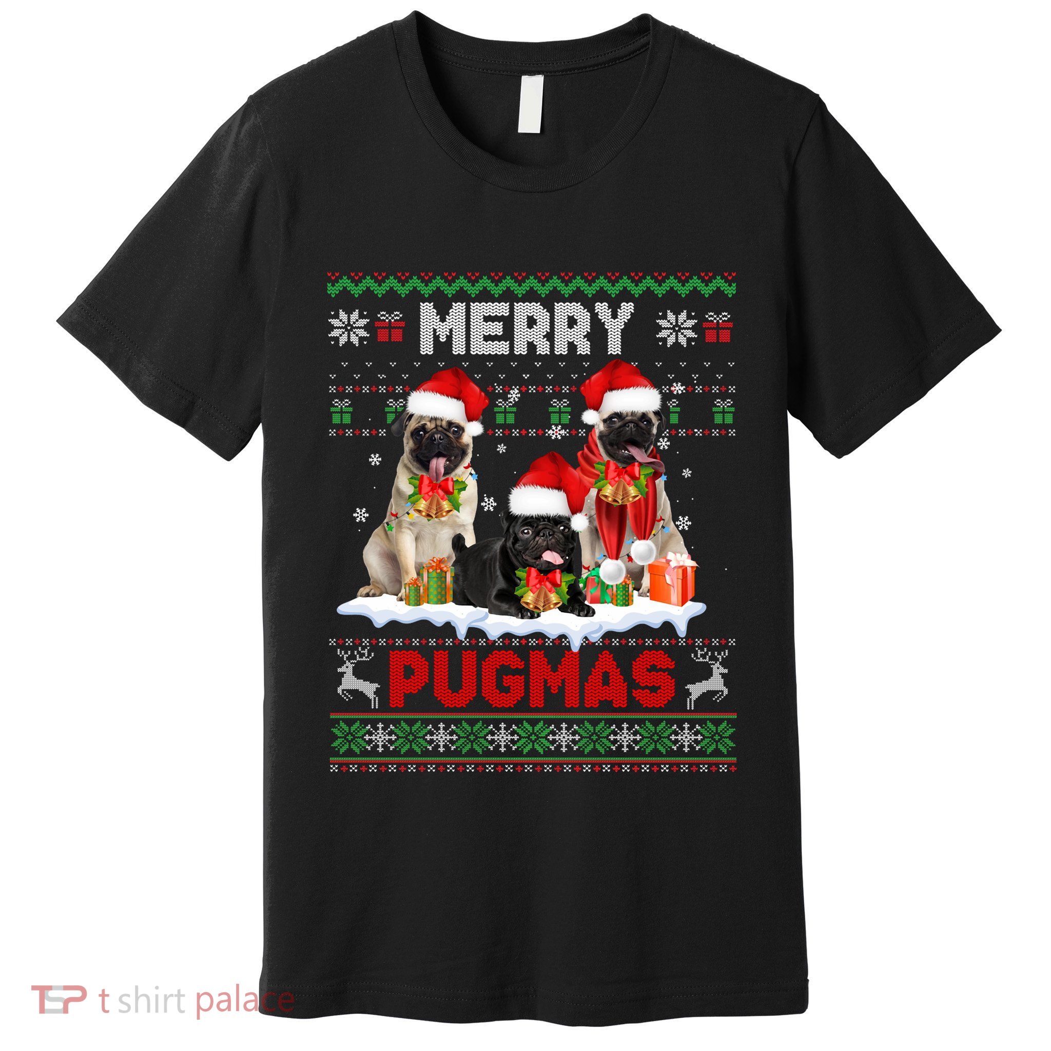 Merry Pugmas Christmas Ugly Sweater Pug Lover Family Pajama Premium T-Shirt