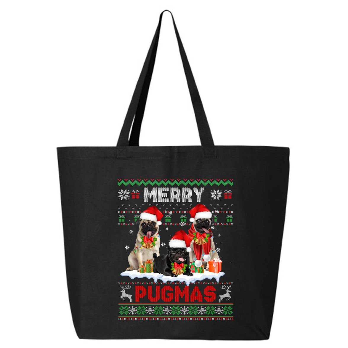 Merry Pugmas Christmas Ugly Sweater Pug Lover Family Pajama 25L Jumbo Tote