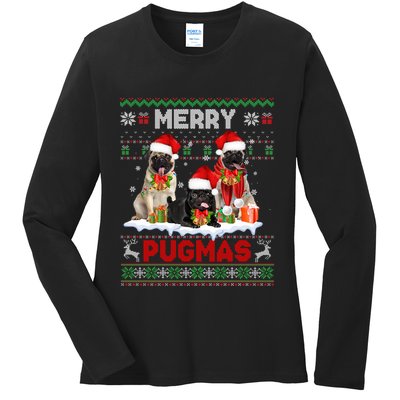 Merry Pugmas Christmas Ugly Sweater Pug Lover Family Pajama Ladies Long Sleeve Shirt
