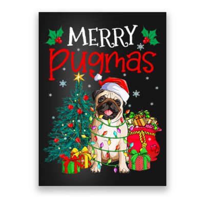 Merry Pugmas Christmas Funny Dog Santa Pug Santa Hat Poster