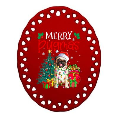 Merry Pugmas Christmas Funny Dog Santa Pug Santa Hat Ceramic Oval Ornament