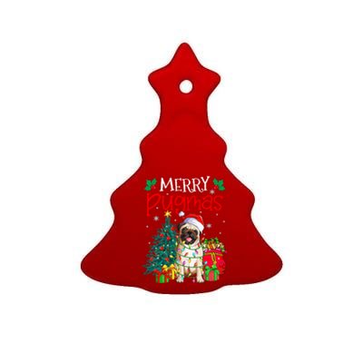 Merry Pugmas Christmas Funny Dog Santa Pug Santa Hat Ceramic Tree Ornament