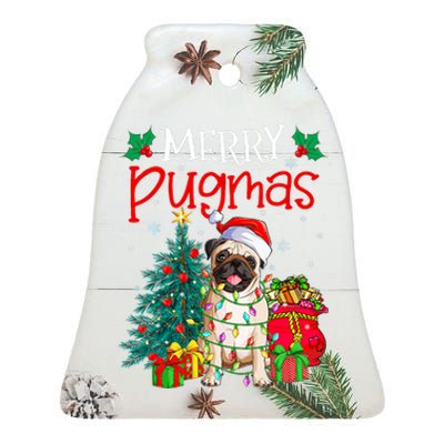 Merry Pugmas Christmas Funny Dog Santa Pug Santa Hat Ceramic Bell Ornament