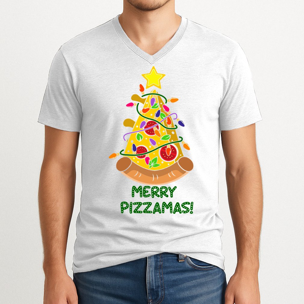 Merry Pizzamas Christmas Pizza Lover Gift V-Neck T-Shirt