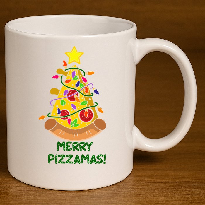 Merry Pizzamas Christmas Pizza Lover Gift 11oz C Handle Ceramic Mug