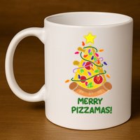 Merry Pizzamas Christmas Pizza Lover Gift 11oz C Handle Ceramic Mug