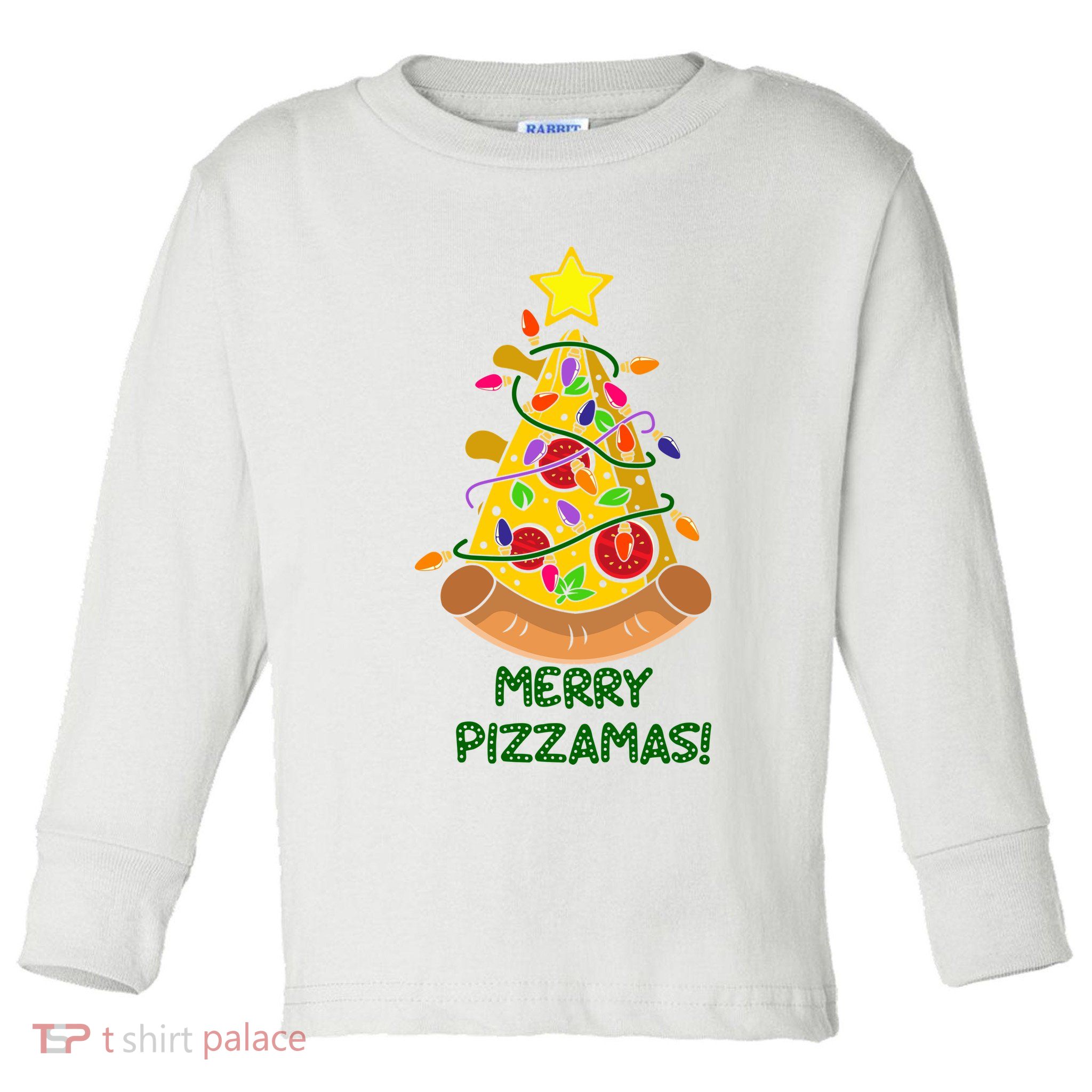 Merry Pizzamas Christmas Pizza Lover Gift Toddler Long Sleeve Shirt