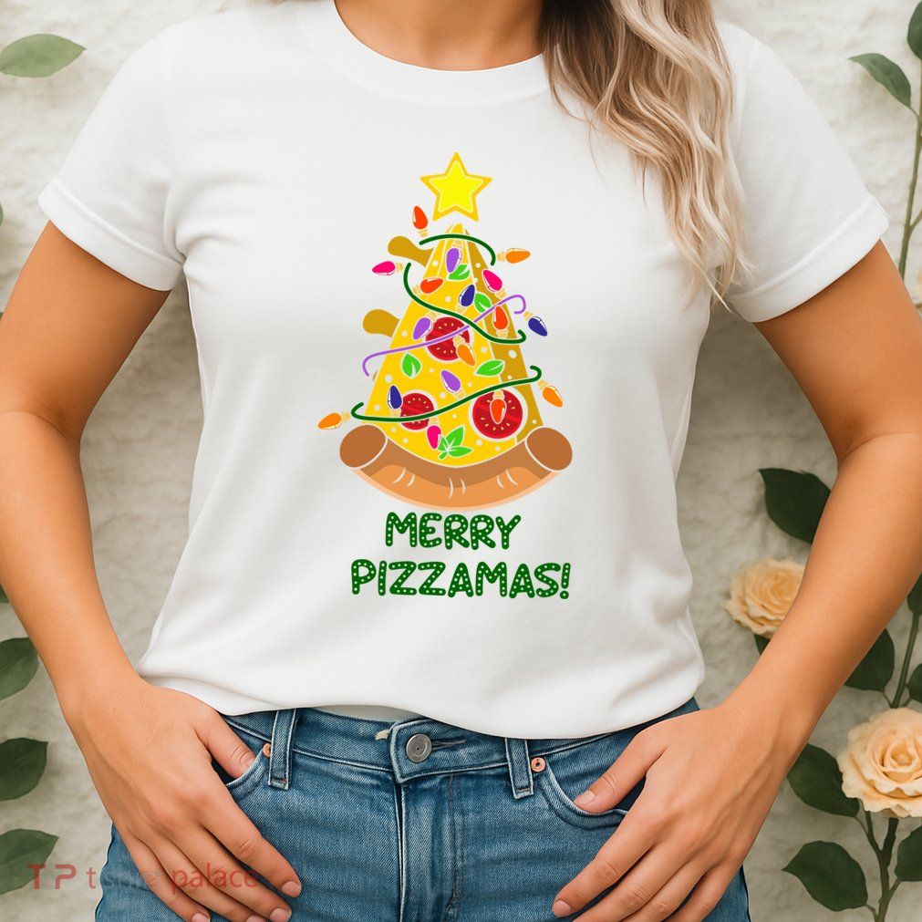 Merry Pizzamas Christmas Pizza Lover Gift Womens T-Shirt