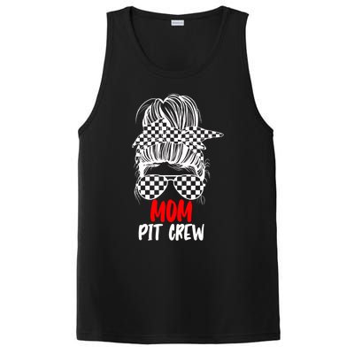 Mom Pit Crew Messy Bun Race Track Flag Car Racing Gift PosiCharge Competitor Tank