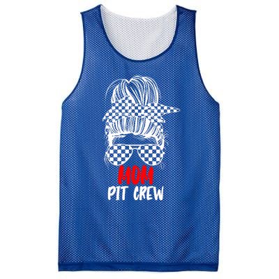 Mom Pit Crew Messy Bun Race Track Flag Car Racing Gift Mesh Reversible Basketball Jersey Tank