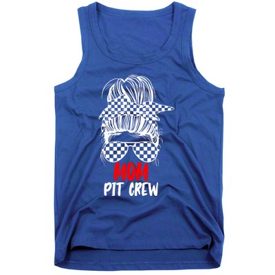 Mom Pit Crew Messy Bun Race Track Flag Car Racing Gift Tank Top