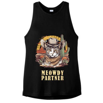 Meowdy Partner Cat Funny Howdy Meme Wild West Cowboy Hat Ladies PosiCharge Tri-Blend Wicking Tank