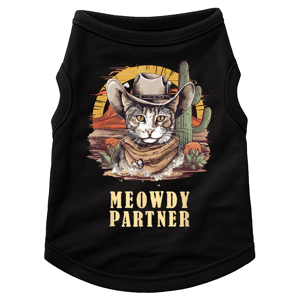 Meowdy Partner Cat Funny Howdy Meme Wild West Cowboy Hat Doggie Tank