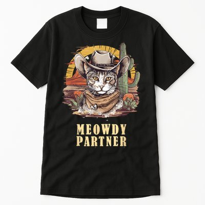 Meowdy Partner Cat Funny Howdy Meme Wild West Cowboy Hat Tall T-Shirt